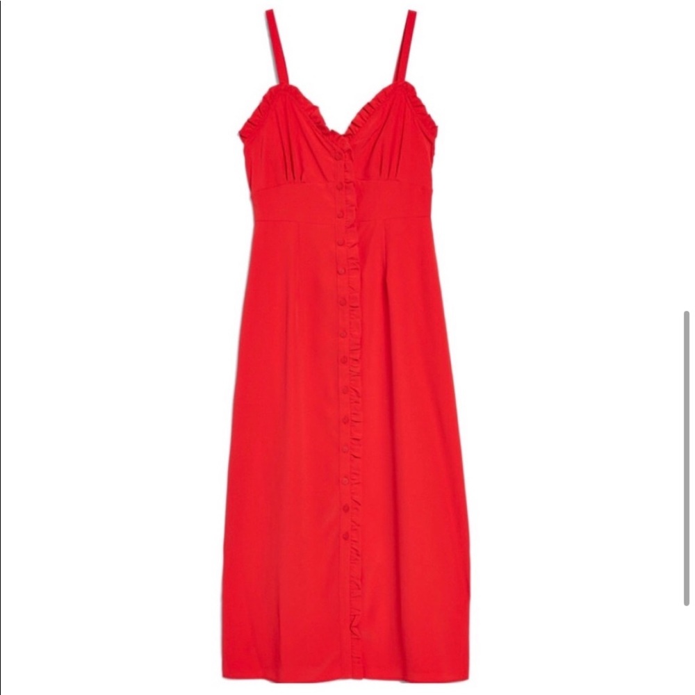 NWOT! TOPSHOP 90s Grunge Dream Red Ruffle Button Sweetheart MIDI Slip Dress - 6 - Picture 3 of 8